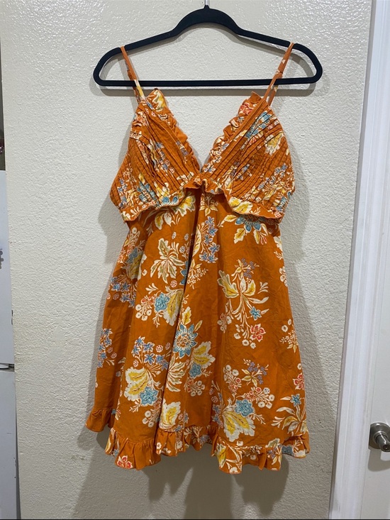 Free People Dresses & Skirts - NWT Free People Orange Babydoll Mini Dress Size M Ruffled Floral MSRP $128